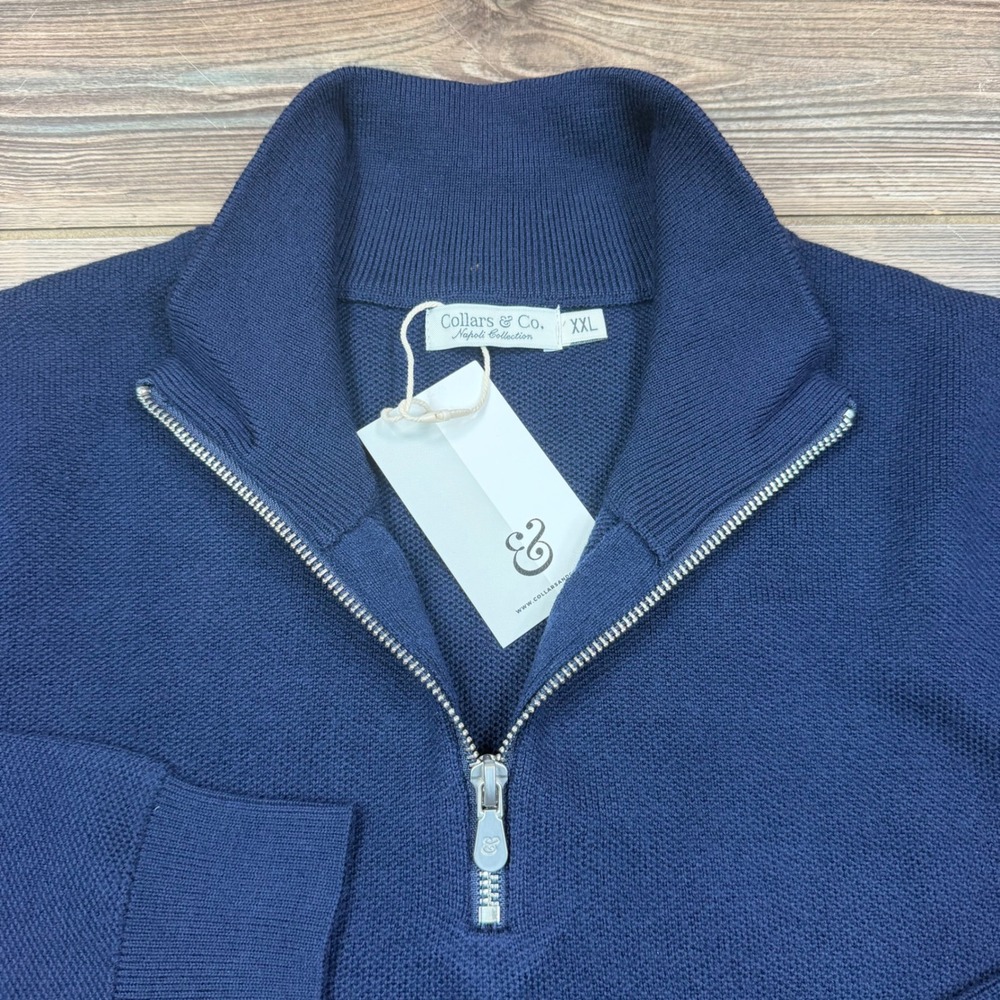 Collars & Co Mens Size XXL Quarter Zip Sweater Navy 100% Merino Wool Napoli NWT